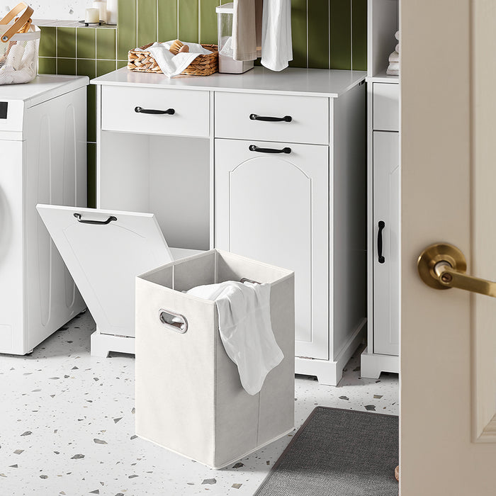 SoBuy Mobiletto Bagno Salvaspazio con 2 Ceste Porta Biancheria e Cassetti – Mobile Bianco Stretto in Legno per Bagno o Lavanderia, 79,5x38x90cm, BZR208-W