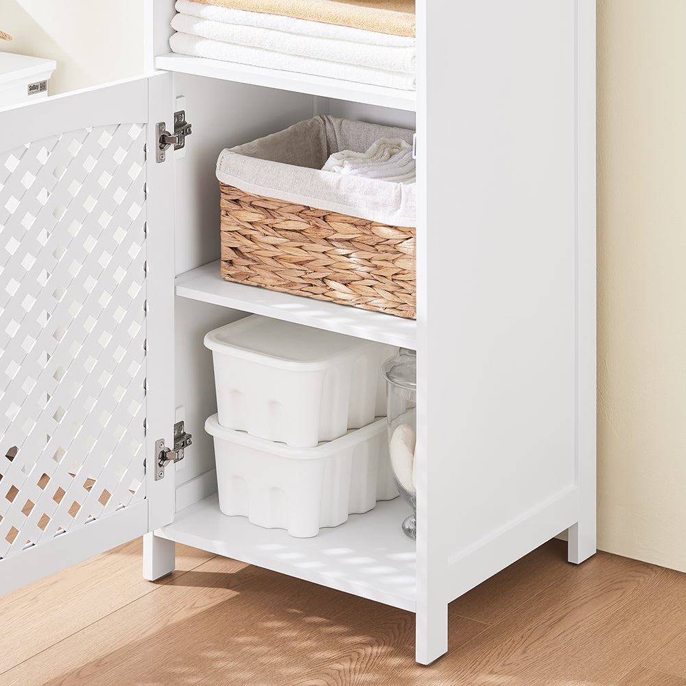 SoBuy Mobile Alto Bagno Salvaspazio con 2 Ante e Ripiani Aperti Colonna Bagno Stretta in MDF E1, Capacità 60kg Armadietto Bagno 45x41,5x170cm BZR209-W