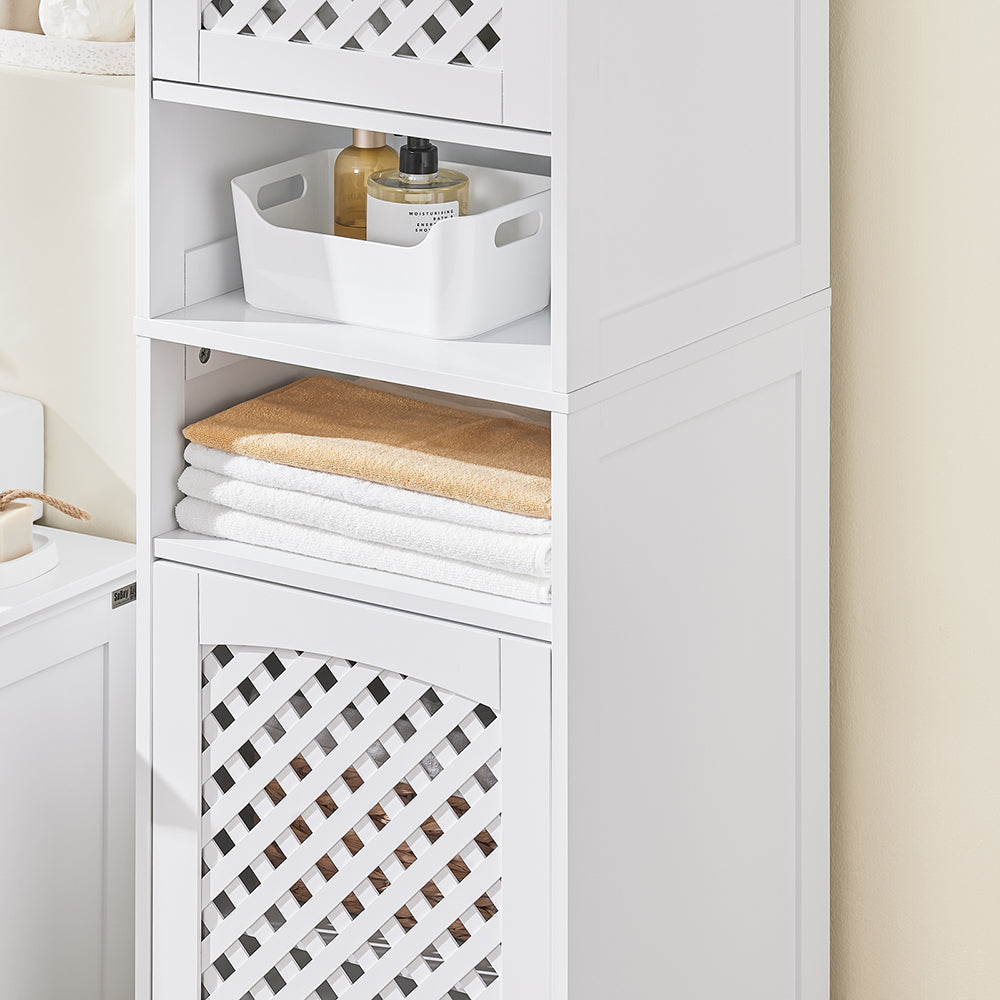 SoBuy Mobile Alto Bagno Salvaspazio con 2 Ante e Ripiani Aperti Colonna Bagno Stretta in MDF E1, Capacità 60kg Armadietto Bagno 45x41,5x170cm BZR209-W