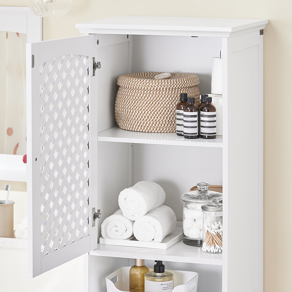 SoBuy Mobile Alto Bagno Salvaspazio con 2 Ante e Ripiani Aperti Colonna Bagno Stretta in MDF E1, Capacità 60kg Armadietto Bagno 45x41,5x170cm BZR209-W