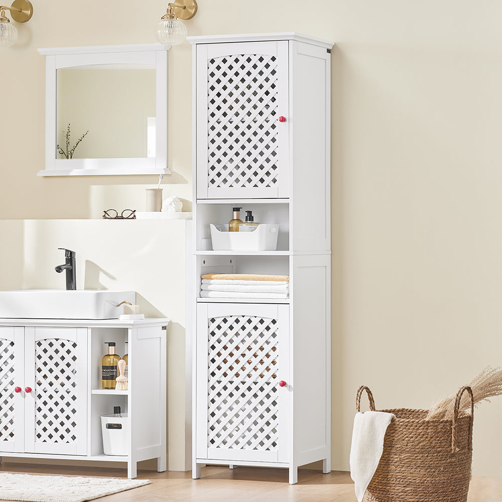 SoBuy Mobile Alto Bagno Salvaspazio con 2 Ante e Ripiani Aperti Colonna Bagno Stretta in MDF E1, Capacità 60kg Armadietto Bagno 45x41,5x170cm BZR209-W