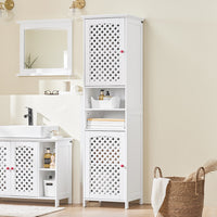 SoBuy Mobile Alto Bagno Salvaspazio con 2 Ante e Ripiani Aperti Colonna Bagno Stretta in MDF E1, Capacità 60kg Armadietto Bagno 45x41,5x170cm BZR209-W