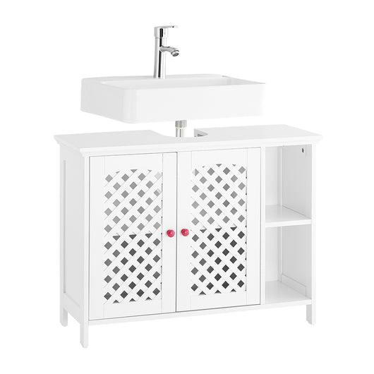 SoBuy Mobile Sottolavabo Bagno con 2 Ante e Ripiano Aperto – Mobiletto Bagno Sottolavabo in MDF E1, Ripiano Regolabile, Capacità 42kg – Mobili Salvaspazio 80x31,5x60,5cm BZR210-W