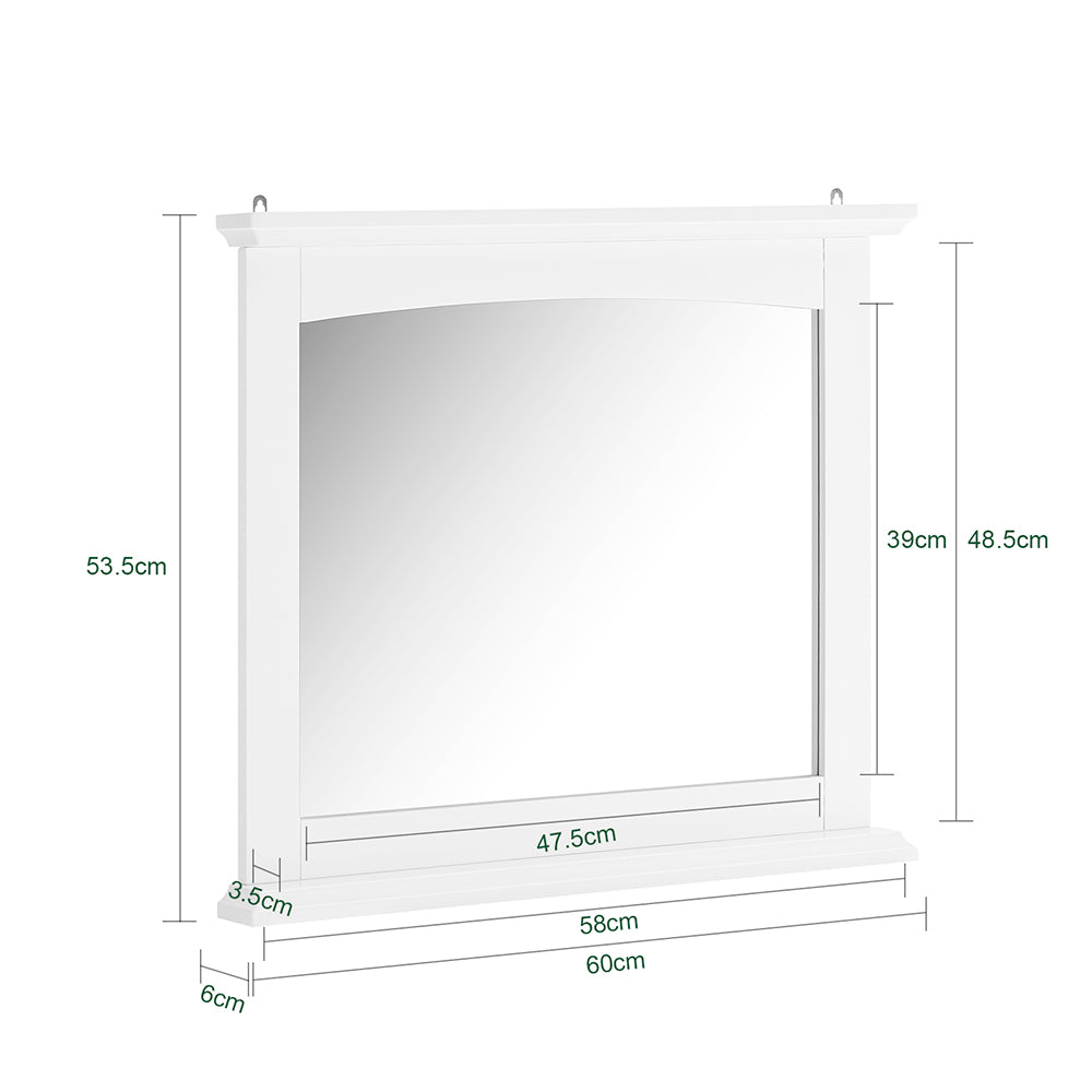 SoBuy Pensile Bagno con Specchio – Mobile Bagno Sospeso Bianco 60x6x53,5cm in MDF E1 e Vetro, Armadietto Bagno Sospeso con Mensola BZR212-W