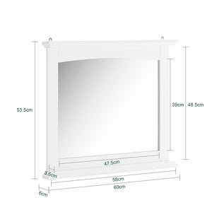 SoBuy Pensile Bagno con Specchio – Mobile Bagno Sospeso Bianco 60x6x53,5cm in MDF E1 e Vetro, Armadietto Bagno Sospeso con Mensola BZR212-W