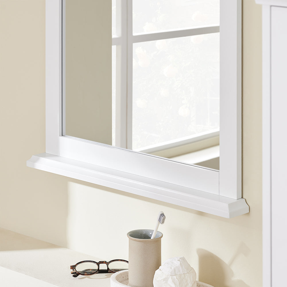 SoBuy Pensile Bagno con Specchio – Mobile Bagno Sospeso Bianco 60x6x53,5cm in MDF E1 e Vetro, Armadietto Bagno Sospeso con Mensola BZR212-W