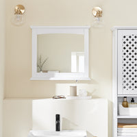 SoBuy Pensile Bagno con Specchio – Mobile Bagno Sospeso Bianco 60x6x53,5cm in MDF E1 e Vetro, Armadietto Bagno Sospeso con Mensola BZR212-W