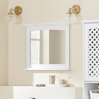 SoBuy Pensile Bagno con Specchio – Mobile Bagno Sospeso Bianco 60x6x53,5cm in MDF E1 e Vetro, Armadietto Bagno Sospeso con Mensola BZR212-W