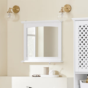 SoBuy Pensile Bagno con Specchio – Mobile Bagno Sospeso Bianco 60x6x53,5cm in MDF E1 e Vetro, Armadietto Bagno Sospeso con Mensola BZR212-W