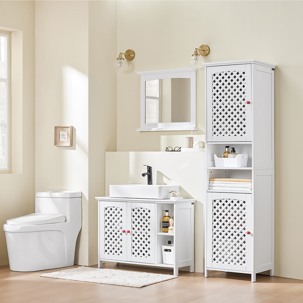 SoBuy Pensile Bagno con Specchio – Mobile Bagno Sospeso Bianco 60x6x53,5cm in MDF E1 e Vetro, Armadietto Bagno Sospeso con Mensola BZR212-W