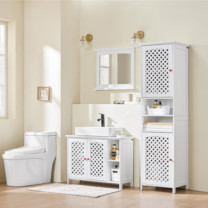 SoBuy Pensile Bagno con Specchio – Mobile Bagno Sospeso Bianco 60x6x53,5cm in MDF E1 e Vetro, Armadietto Bagno Sospeso con Mensola BZR212-W