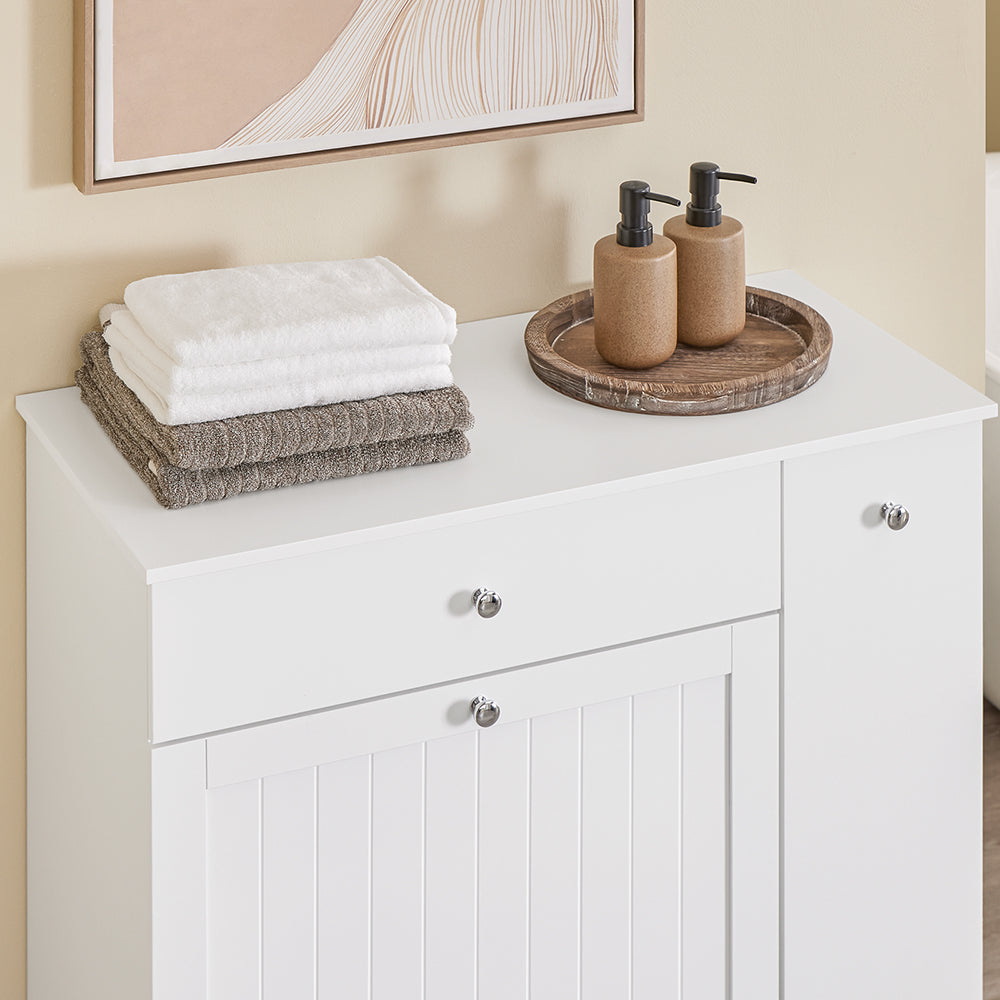 SoBuy Mobile Bagno Salvaspazio Alto e Stretto Mobile Colonna con 1 Cassetto, 2 Cesti Portabiancheria e Ripiano Estraibile Armadietto da Bagno Multiuso 78x38x90cm BZR214-W