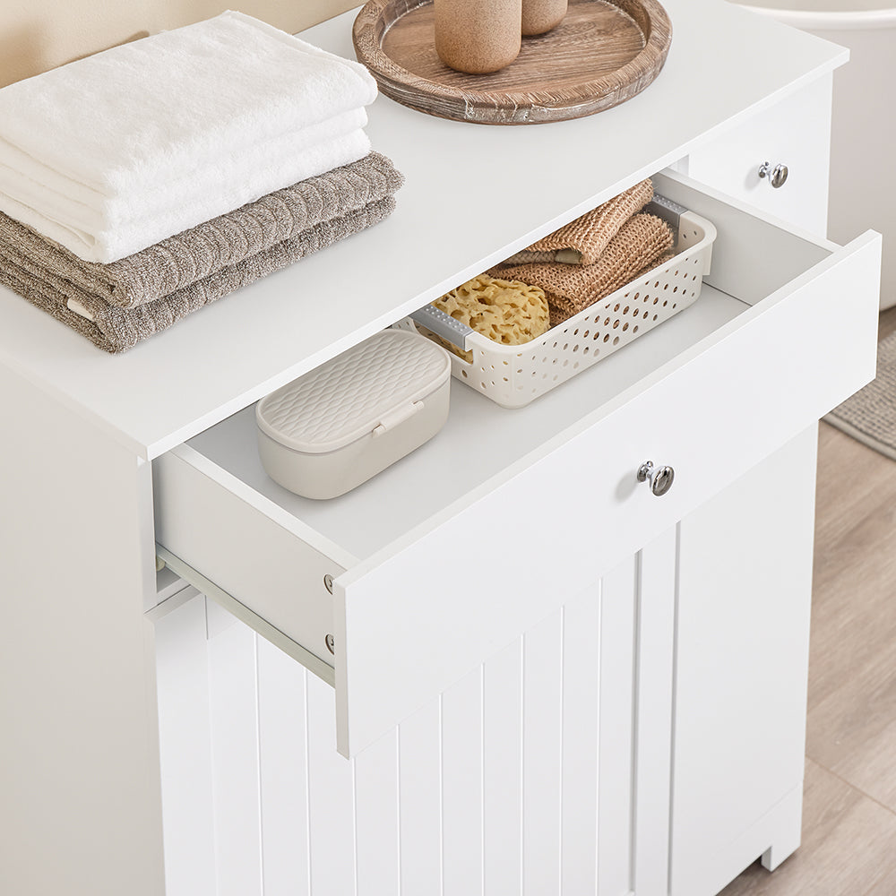 SoBuy Mobile Bagno Salvaspazio Alto e Stretto Mobile Colonna con 1 Cassetto, 2 Cesti Portabiancheria e Ripiano Estraibile Armadietto da Bagno Multiuso 78x38x90cm BZR214-W