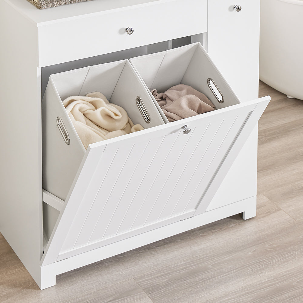 SoBuy Mobile Bagno Salvaspazio Alto e Stretto Mobile Colonna con 1 Cassetto, 2 Cesti Portabiancheria e Ripiano Estraibile Armadietto da Bagno Multiuso 78x38x90cm BZR214-W