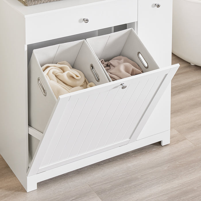 SoBuy Mobile Bagno Salvaspazio Alto e Stretto Mobile Colonna con 1 Cassetto, 2 Cesti Portabiancheria e Ripiano Estraibile Armadietto da Bagno Multiuso 78x38x90cm BZR214-W