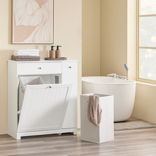 SoBuy Mobile Bagno Salvaspazio Alto e Stretto Mobile Colonna con 1 Cassetto, 2 Cesti Portabiancheria e Ripiano Estraibile Armadietto da Bagno Multiuso 78x38x90cm BZR214-W