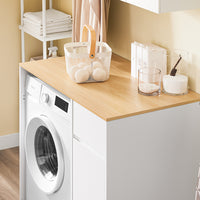 SoBuy Mobile per lavatrice – Armadio da bagno con cesto portabiancheria e cassetto, per lavatrice e asciugatrice, Mobiletto salvaspazio legno, Bianco,100×60×90 cm, BZR217-WN