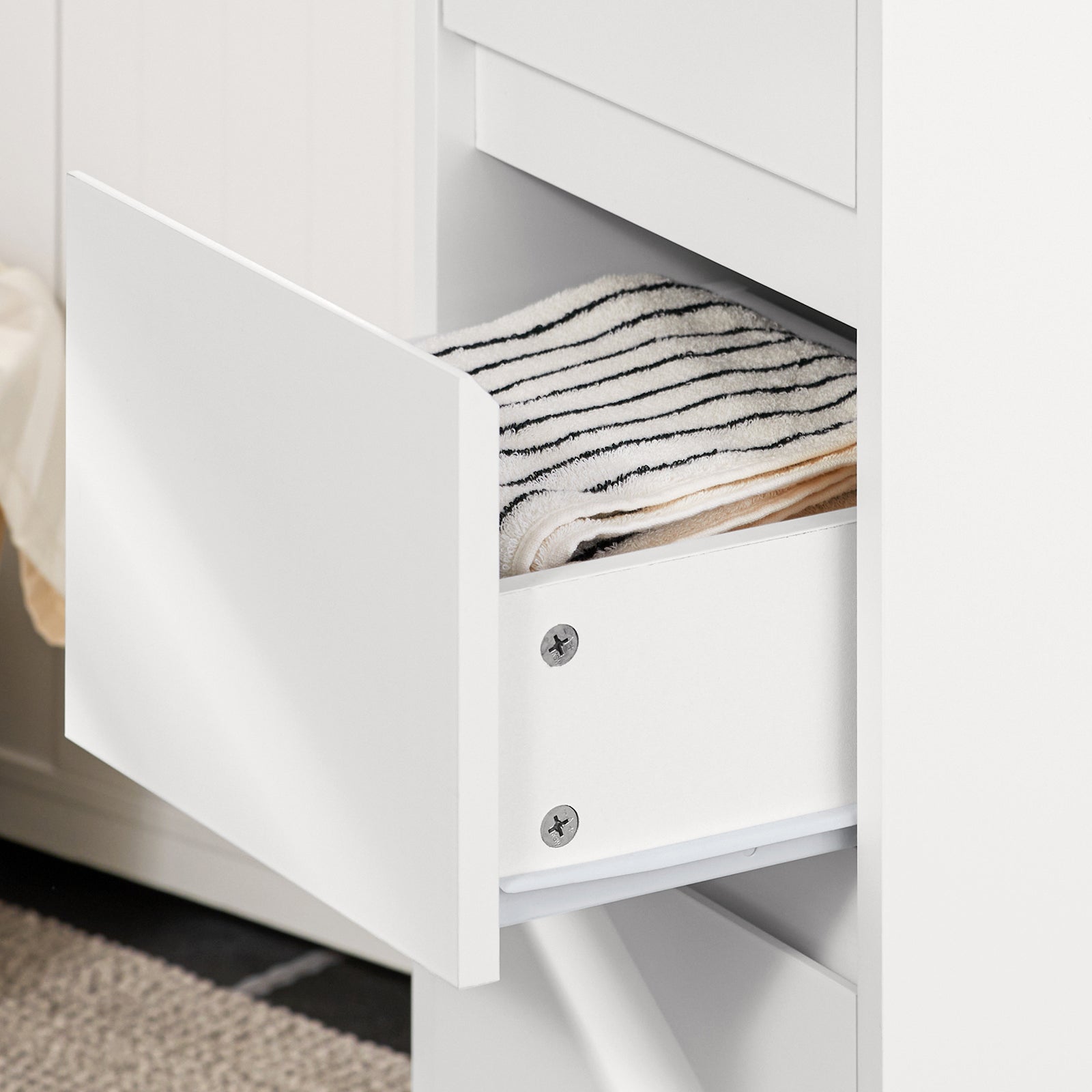 Mobiletto Bagno salvaspazio Cassettiera Bagno 3 cassetti e 4 Scomparti da organizzare L30*P30*A90 cm Bianco BZR29-W