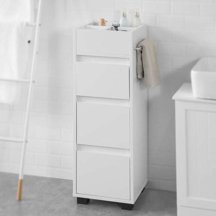 Mobiletto Bagno salvaspazio Cassettiera Bagno 3 cassetti e 4 Scomparti da organizzare L30*P30*A90 cm Bianco BZR29-W