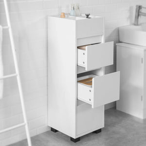 Mobiletto Bagno salvaspazio Cassettiera Bagno 3 cassetti e 4 Scomparti da organizzare L30*P30*A90 cm Bianco BZR29-W