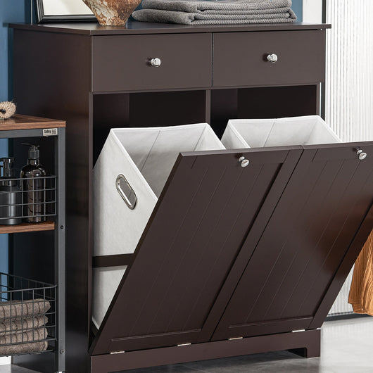 Mobile Bagno con portabiancheria con 2 cesti portabiancheria e 2 cassetti Marrone BZR33-BR SoBuy