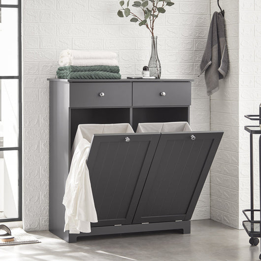 Mobile Bagno con portabiancheria con 2 cesti portabiancheria e 2 cassetti Grigio BZR33-DG SoBuy