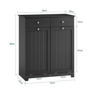 SoBuy BZR33-II-SCH Mobiletto bagno con portabiancheria - Mobile bagno salvaspazio con 2 cassetti e 2 sacchi estraibili - Mobiletto lavanderia per ingresso o cucina in MDF, Nero, 78x38x90cm