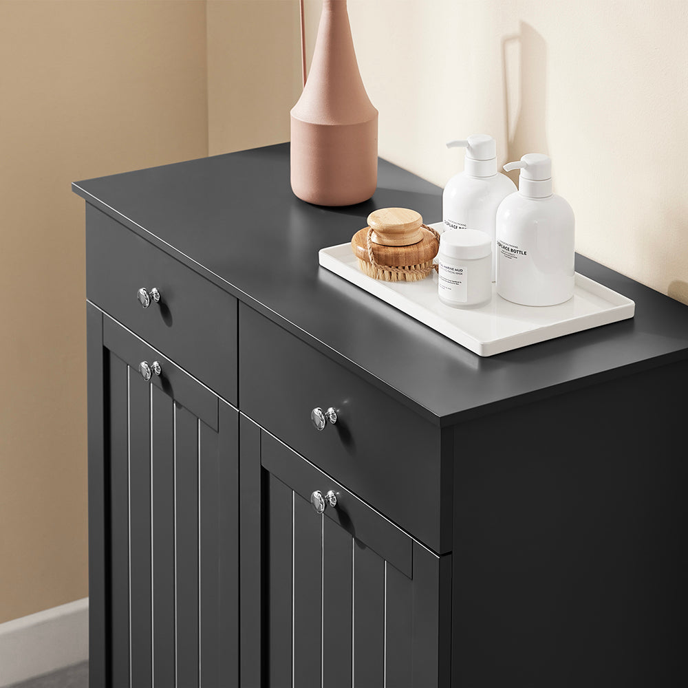 SoBuy BZR33-II-SCH Mobiletto bagno con portabiancheria - Mobile bagno salvaspazio con 2 cassetti e 2 sacchi estraibili - Mobiletto lavanderia per ingresso o cucina in MDF, Nero, 78x38x90cm