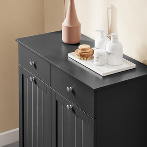 SoBuy BZR33-II-SCH Mobiletto bagno con portabiancheria - Mobile bagno salvaspazio con 2 cassetti e 2 sacchi estraibili - Mobiletto lavanderia per ingresso o cucina in MDF, Nero, 78x38x90cm