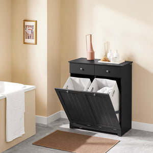 SoBuy BZR33-II-SCH Mobiletto bagno con portabiancheria - Mobile bagno salvaspazio con 2 cassetti e 2 sacchi estraibili - Mobiletto lavanderia per ingresso o cucina in MDF, Nero, 78x38x90cm