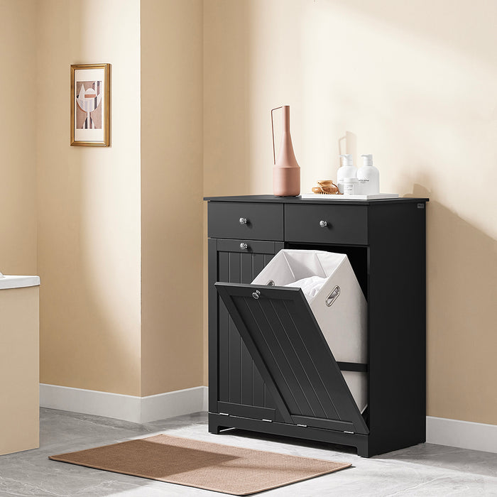 SoBuy BZR33-II-SCH Mobiletto bagno con portabiancheria - Mobile bagno salvaspazio con 2 cassetti e 2 sacchi estraibili - Mobiletto lavanderia per ingresso o cucina in MDF, Nero, 78x38x90cm