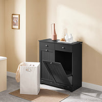 SoBuy BZR33-II-SCH Mobiletto bagno con portabiancheria - Mobile bagno salvaspazio con 2 cassetti e 2 sacchi estraibili - Mobiletto lavanderia per ingresso o cucina in MDF, Nero, 78x38x90cm