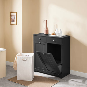 SoBuy BZR33-II-SCH Mobiletto bagno con portabiancheria - Mobile bagno salvaspazio con 2 cassetti e 2 sacchi estraibili - Mobiletto lavanderia per ingresso o cucina in MDF, Nero, 78x38x90cm