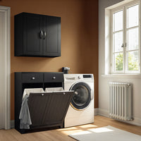 SoBuy BZR33-II-SCH Mobiletto bagno con portabiancheria - Mobile bagno salvaspazio con 2 cassetti e 2 sacchi estraibili - Mobiletto lavanderia per ingresso o cucina in MDF, Nero, 78x38x90cm