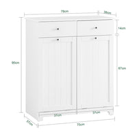 SoBuy Mobiletto bagno con portabiancheria - Mobile bagno salvaspazio con 2 cassetti e 2 sacchi estraibili - Mobiletto lavanderia per ingresso o cucina in Legna, Bianco, 78 x 38 x 90 cm, BZR33-II-W