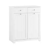 SoBuy Mobiletto bagno con portabiancheria - Mobile bagno salvaspazio con 2 cassetti e 2 sacchi estraibili - Mobiletto lavanderia per ingresso o cucina in Legna, Bianco, 78 x 38 x 90 cm, BZR33-II-W