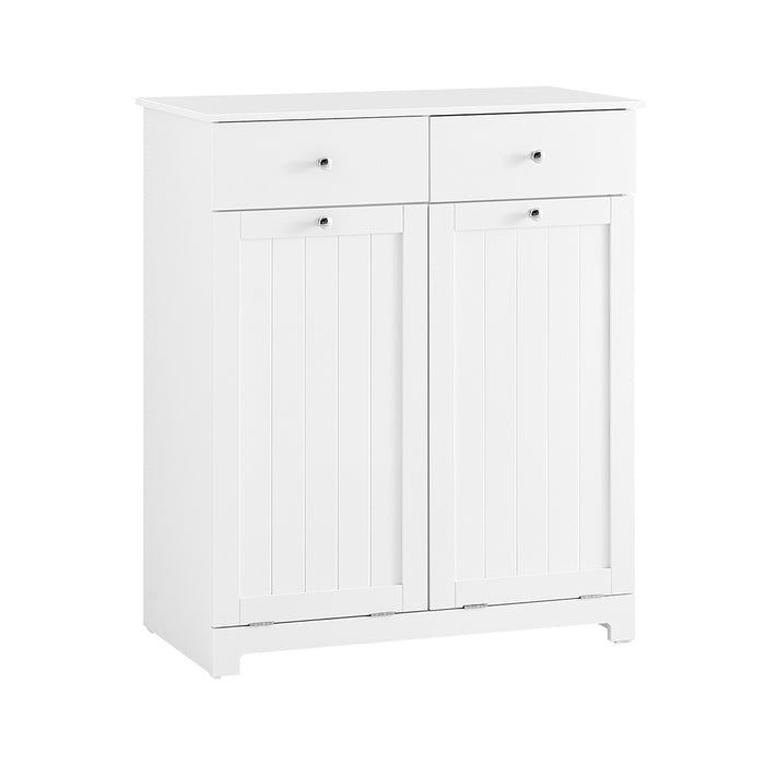 SoBuy Mobiletto bagno con portabiancheria - Mobile bagno salvaspazio con 2 cassetti e 2 sacchi estraibili - Mobiletto lavanderia per ingresso o cucina in Legna, Bianco, 78 x 38 x 90 cm, BZR33-II-W