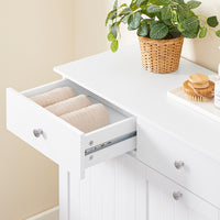 SoBuy Mobiletto bagno con portabiancheria - Mobile bagno salvaspazio con 2 cassetti e 2 sacchi estraibili - Mobiletto lavanderia per ingresso o cucina in Legna, Bianco, 78 x 38 x 90 cm, BZR33-II-W