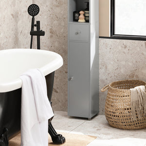 Armadio Colonna bagno, Mobile bagno alto con 2 Ante e 1 cassetto altezza: 180 cm Grigio BZR34-HG