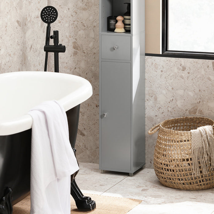 Armadio Colonna bagno, Mobile bagno alto con 2 Ante e 1 cassetto altezza: 180 cm Grigio BZR34-HG