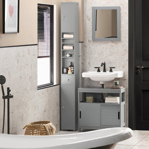 Armadio Colonna bagno, Mobile bagno alto con 2 Ante e 1 cassetto altezza: 180 cm Grigio BZR34-HG