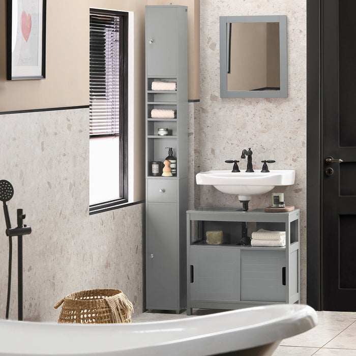 Armadio Colonna bagno, Mobile bagno alto con 2 Ante e 1 cassetto altezza: 180 cm Grigio BZR34-HG