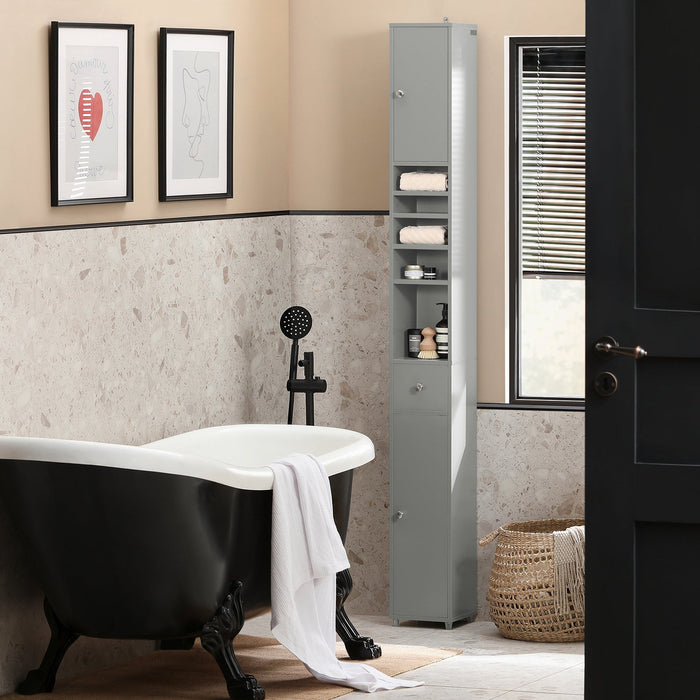 Armadio Colonna bagno, Mobile bagno alto con 2 Ante e 1 cassetto altezza: 180 cm Grigio BZR34-HG