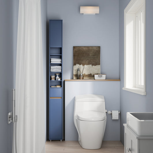 SoBuy Colonna Bagno Stretta – Mobile Bagno Idrorepellente, Alto con Ripiani Regolabili e Cassetto – Armadietto Salvaspazio, MDF, Blu scuro, 20x180x20cm, BZR34-II-B