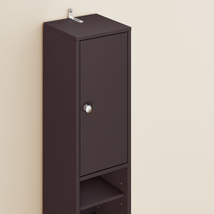 SoBuy BZR34-II-BR Colonna Bagno Stretta - Mobile Bagno Idrorepellente, Alto con Ripiani Regolabili e Cassetto - Armadietto Salvaspazio, MDF, Marrone scuro, 20x180x20cm