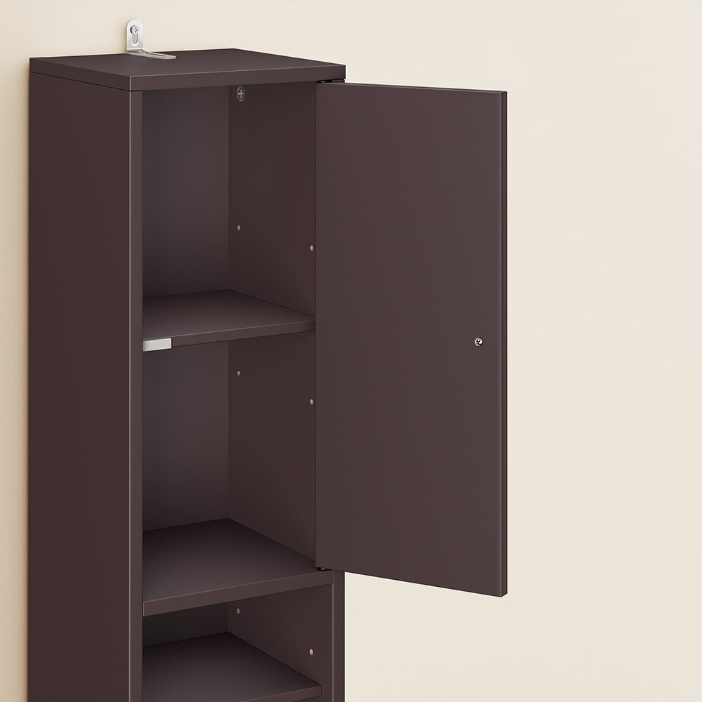 SoBuy BZR34-II-BR Colonna Bagno Stretta - Mobile Bagno Idrorepellente, Alto con Ripiani Regolabili e Cassetto - Armadietto Salvaspazio, MDF, Marrone scuro, 20x180x20cm