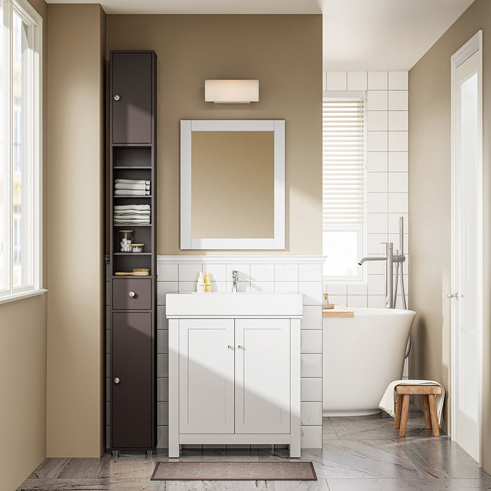 SoBuy BZR34-II-BR Colonna Bagno Stretta - Mobile Bagno Idrorepellente, Alto con Ripiani Regolabili e Cassetto - Armadietto Salvaspazio, MDF, Marrone scuro, 20x180x20cm