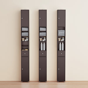 SoBuy BZR34-II-BR Colonna Bagno Stretta - Mobile Bagno Idrorepellente, Alto con Ripiani Regolabili e Cassetto - Armadietto Salvaspazio, MDF, Marrone scuro, 20x180x20cm