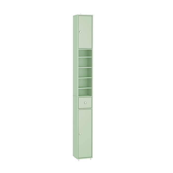 SoBuy Colonna Bagno Stretta – Mobile Bagno Idrorepellente, Alto con Ripiani Regolabili e Cassetto – Armadietto Salvaspazio, MDF, Verde Chiaro, 20x180x20cm, BZR34-II-GR