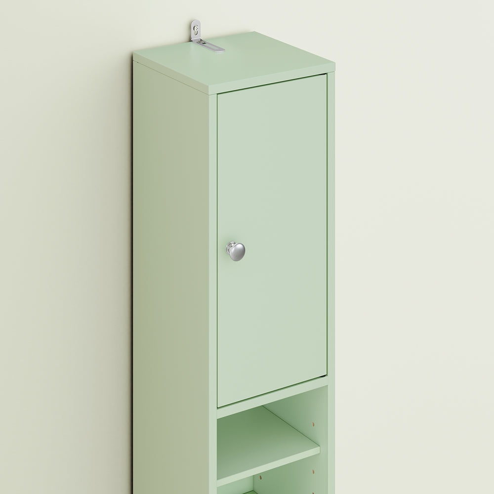 SoBuy Colonna Bagno Stretta – Mobile Bagno Idrorepellente, Alto con Ripiani Regolabili e Cassetto – Armadietto Salvaspazio, MDF, Verde Chiaro, 20x180x20cm, BZR34-II-GR